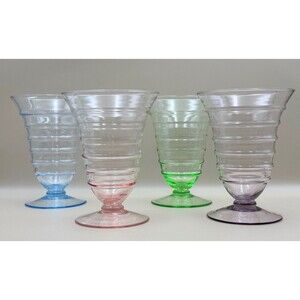 VTG Set of 4 PRINCESS HOUSE Multi-Colored Bee Hive Parfait 6 inch tall Glasses